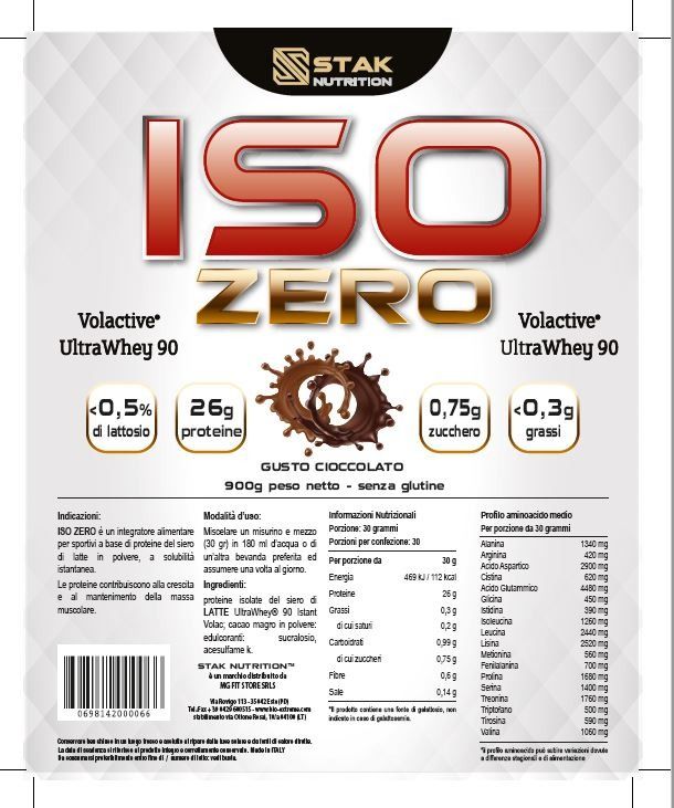 ISO ZERO VOLACTIVE 900 GR - STAK NUTRITION