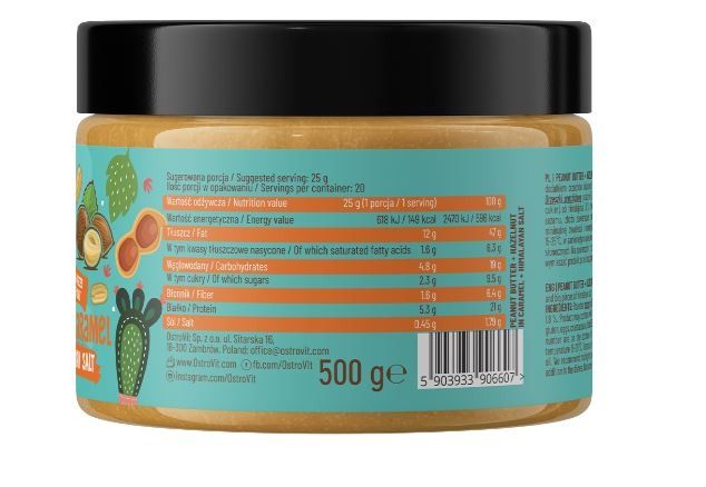 BURRO D'ARACHIDI CON NOCCIOLA CARAMELLO + SALE DELL'HIMALAYA 500 G - OSTROVIT -