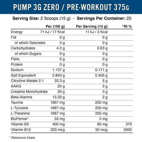 PUMP PRE-WORKOUT ZERO CAFFEINE - APPLIED NUTRITION