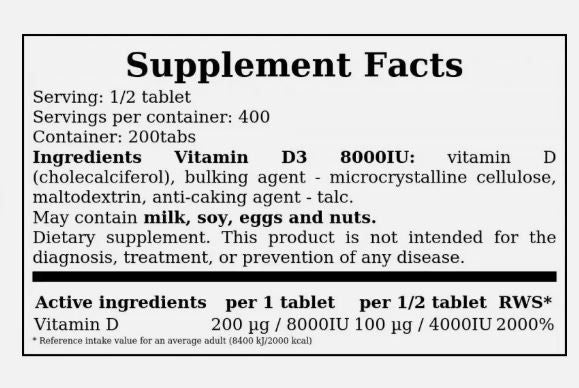 VITAMIN D3 200 TBS - MP NUTRITION