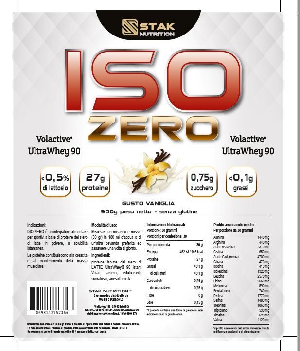 ISO ZERO VOLACTIVE 900 GR - STAK NUTRITION