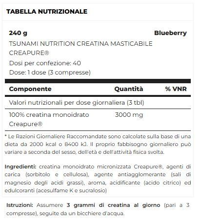 CREATINA MASTICABILE AROMATIZZATA CREAPURE 120TBL - TSUNAMI