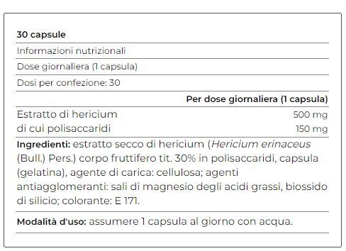 HERICIUM 500 MG 30 CPS - YAMAMOTO NUTRITION