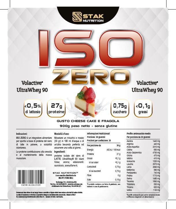 ISO ZERO VOLACTIVE 900 GR - STAK NUTRITION