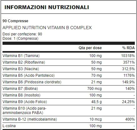 VITAMIN B COMPLEX 90 CPS - APPLIED NUTRITION