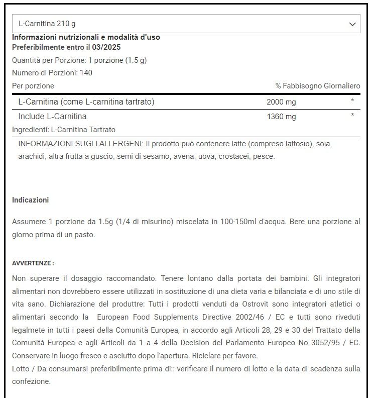 L - CARNITINE OSTROVIT POWDER