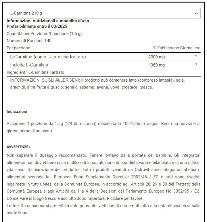 L - CARNITINE OSTROVIT POWDER