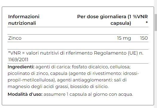 ZINCO PICOLINATO 15 MG - YAMAMOTO - 30 CPS